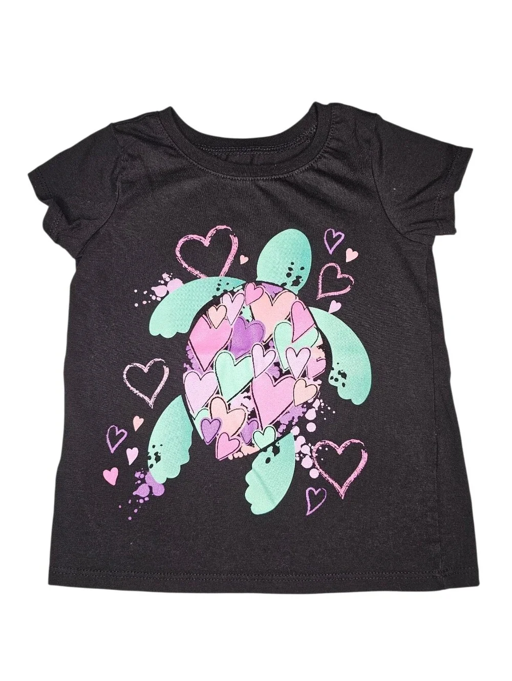 The Children's Place Black Tee with Heart Turtle Graphic 3T
